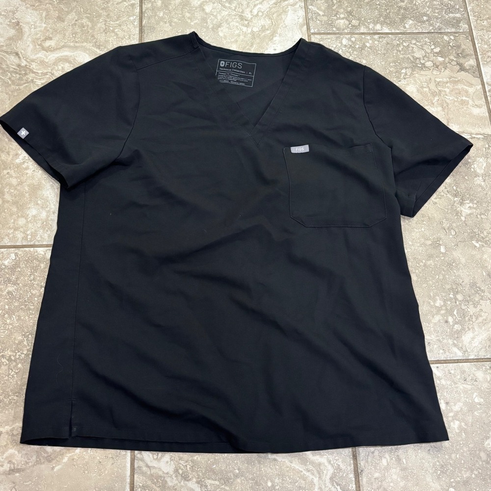 FIGS Catarina Technical Collection Scrub Top Black V-Neck One-Pocket XL FW1000